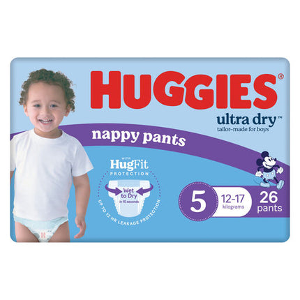 Huggies Ultra Dry Nappy Pants Walker Boy Size 5 (12-17kg) 26 Pack