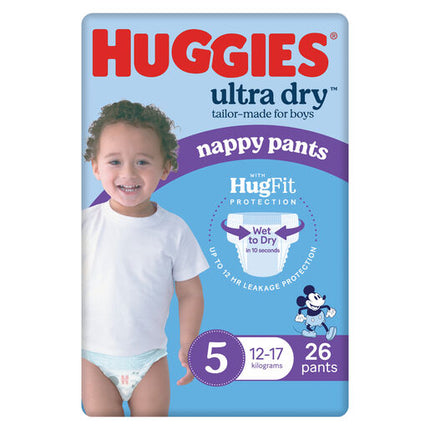 Huggies Ultra Dry Nappy Pants Walker Boy Size 5 (12-17kg) 26 Pack
