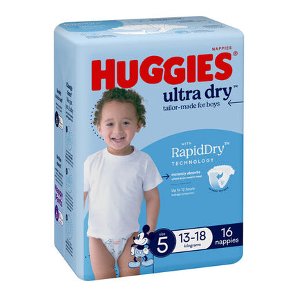 Huggies Ultra Dry Nappies Walker Boys 16 Pack