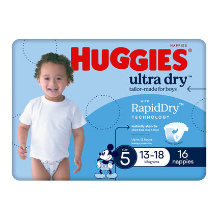 Huggies Ultra Dry Nappies Walker Boys 16 Pack