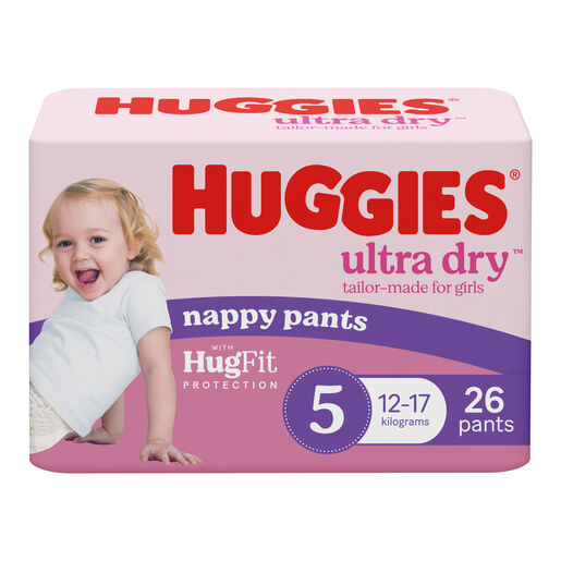 Huggies Ultra Dry Nappy Pants Girls Size 5 (12-17kg) 26 Pack