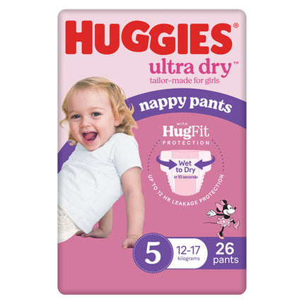 Huggies Ultra Dry Nappy Pants Girls Size 5 (12-17kg) 26 Pack