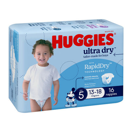 Huggies Ultra Dry Nappies Walker Boys 16 Pack