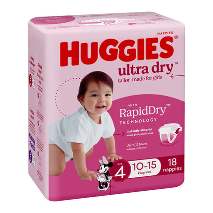 Huggies Ultra Dry Nappies Toddler Girls 18 Pack