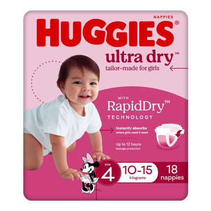 Huggies Ultra Dry Nappies Toddler Girls 18 Pack