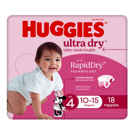 Huggies Ultra Dry Nappies Toddler Girls 18 Pack