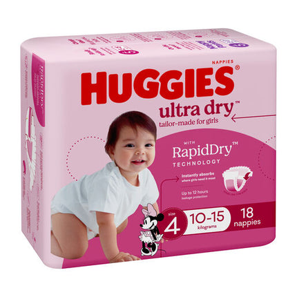 Huggies Ultra Dry Nappies Toddler Girls 18 Pack