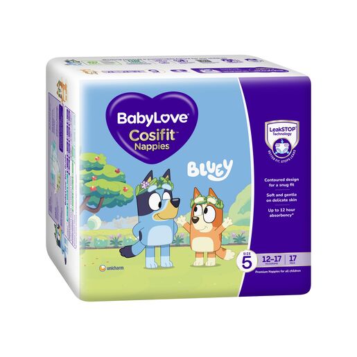 Babylove Cosifit Nappies Size 5 Walker 12-17Kg Unisex Baby Nappy Pads 17 Pack