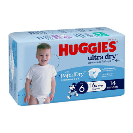 Huggies Ultra Dry Nappies Junior Boy 14 Pack