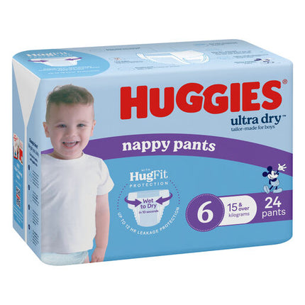 Huggies Ultra Dry Nappy Pants Size 6 Junior 15+ Kg Boys 24 Pack