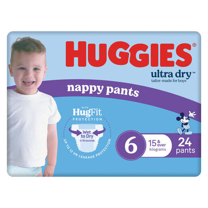 Huggies Ultra Dry Nappy Pants Size 6 Junior 15+ Kg Boys 24 Pack