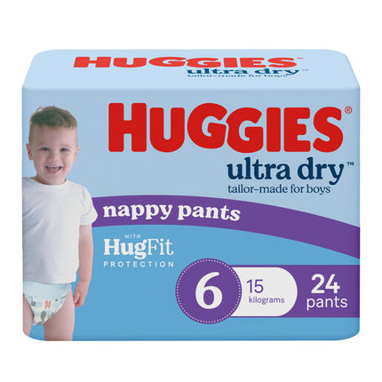 Huggies Ultra Dry Nappy Pants Size 6 Junior 15+ Kg Boys 24 Pack
