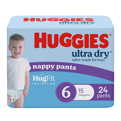 Huggies Ultra Dry Nappy Pants Size 6 Junior 15+ Kg Boys 24 Pack