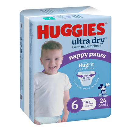 Huggies Ultra Dry Nappy Pants Size 6 Junior 15+ Kg Boys 24 Pack