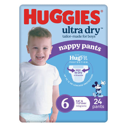 Huggies Ultra Dry Nappy Pants Size 6 Junior 15+ Kg Boys 24 Pack