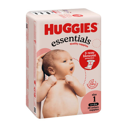 Huggies Essentials Nappies Size 1 (up to 5kg) 28 Pack