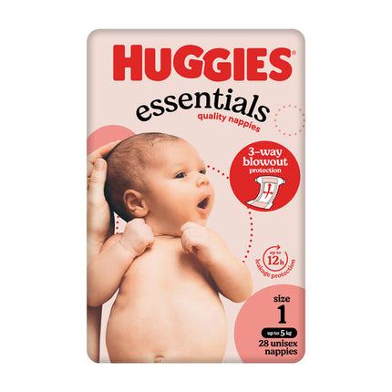 Huggies Essentials Nappies Size 1 (up to 5kg) 28 Pack