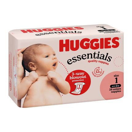 Huggies Essentials Nappies Size 1 (up to 5kg) 28 Pack