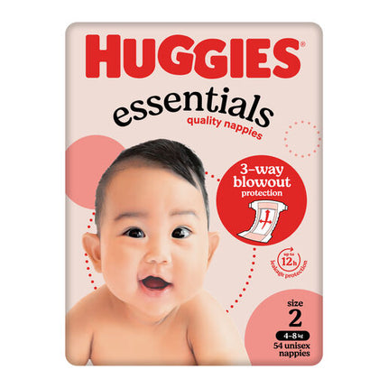 Huggies Essentials Nappies Size 2 (4-8kg) 54 Pack