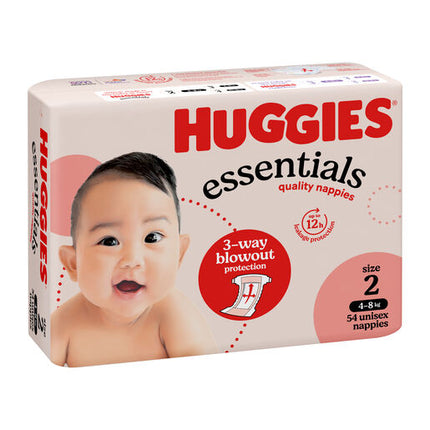 Huggies Essentials Nappies Size 2 (4-8kg) 54 Pack