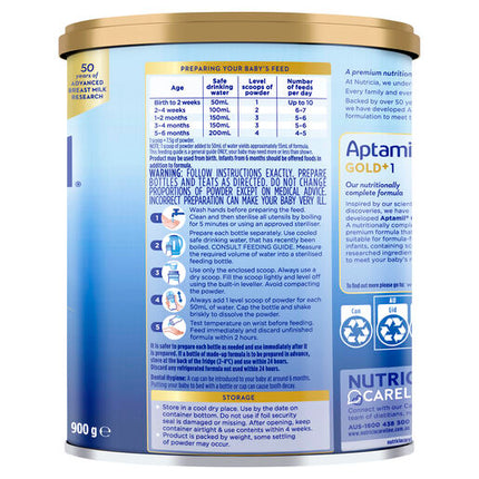 Aptamil Gold+ 1 Premium Infant Formula 0-6 Months 900g