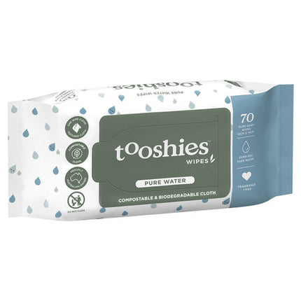 Tooshies Biodegradable Baby Wipes Pure Water 70 Pack