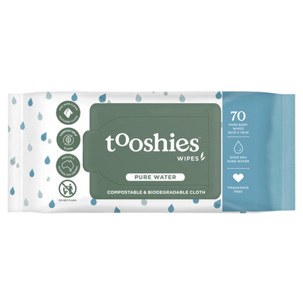 Tooshies Biodegradable Baby Wipes Pure Water 70 Pack