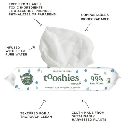 Tooshies Biodegradable Baby Wipes Pure Water 70 Pack