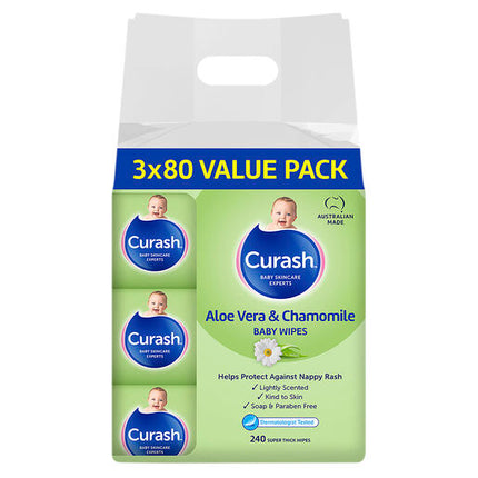 Curash Wipes Aloe And Chamomile 3X80 Pack