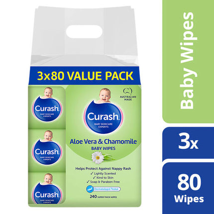 Curash Wipes Aloe And Chamomile 3X80 Pack