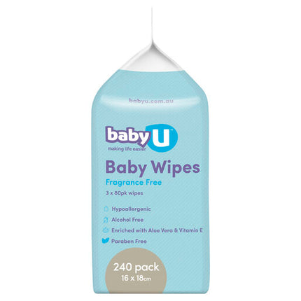 Baby U Baby Wipes Fragrance Free 240 Pack