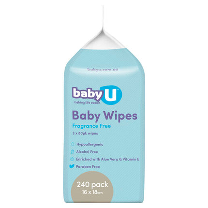 Baby U Baby Wipes Fragrance Free 240 Pack