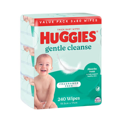 Huggies Thick Baby Wipes Fragrance Free 3 X 80 Pack