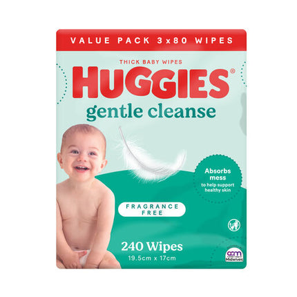 Huggies Thick Baby Wipes Fragrance Free 3 X 80 Pack