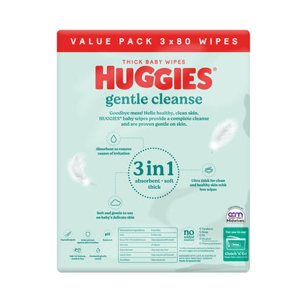 Huggies Thick Baby Wipes Fragrance Free 3 X 80 Pack