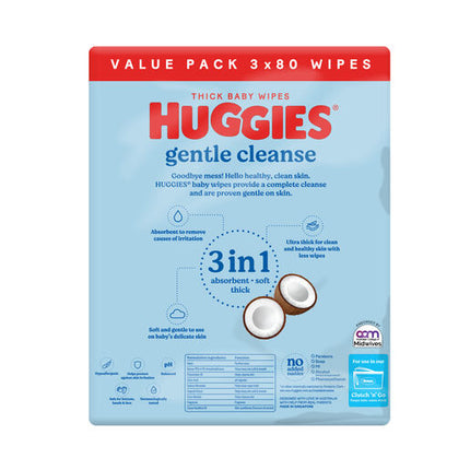 Huggies Thick Baby Wipes Coconut Oil 3 x 80 Pack