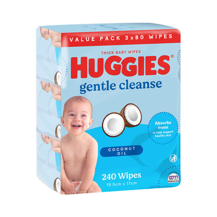 Huggies Thick Baby Wipes Coconut Oil 3 x 80 Pack