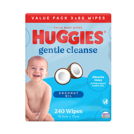 Huggies Thick Baby Wipes Coconut Oil 3 x 80 Pack