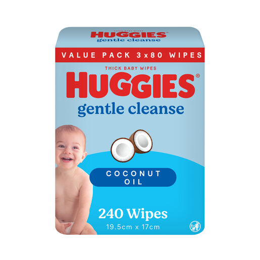Huggies Thick Baby Wipes Coconut Oil 3 x 80 Pack