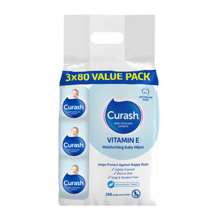 Curash Babycare Vitamin E Baby Wipes 3 x 80 Pack