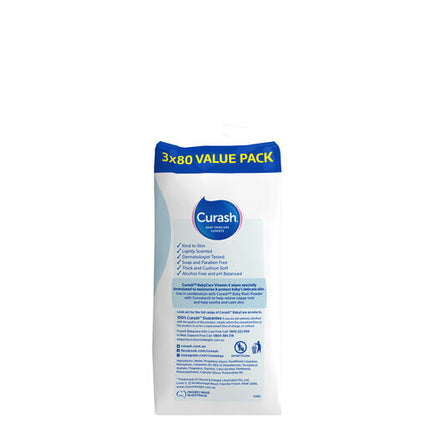 Curash Babycare Vitamin E Baby Wipes 3 x 80 Pack
