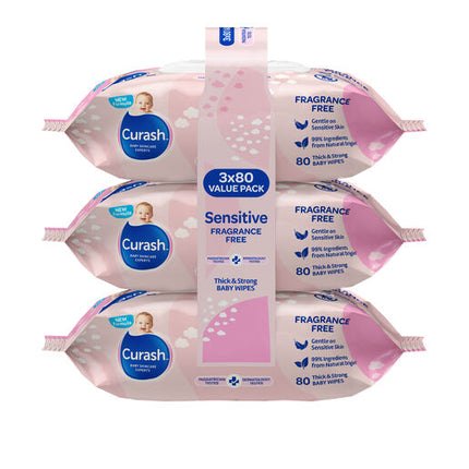 Curash Wipes Fragrance Free 3X80 Pack