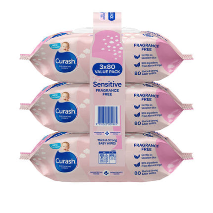 Curash Wipes Fragrance Free 3X80 Pack