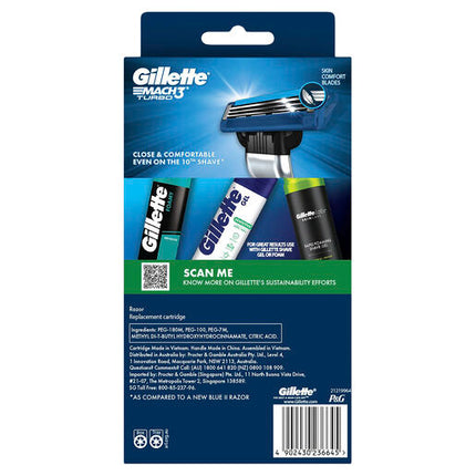 Gillette Mach3 Turbo Razor 1 Handle + 2 Cartridges