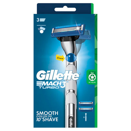 Gillette Mach3 Turbo Razor 1 Handle + 2 Cartridges