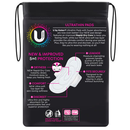 U By Kotex Super Ultrathins Pads with Wings 12 Pack