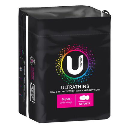 U By Kotex Super Ultrathins Pads with Wings 12 Pack