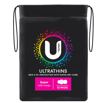 U By Kotex Super Ultrathins Pads with Wings 12 Pack