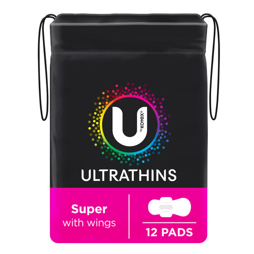 U By Kotex Super Ultrathins Pads with Wings 12 Pack