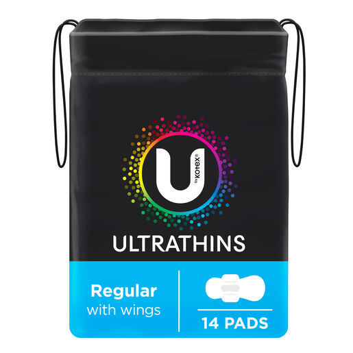U By Kotex Regular Ultrathins Pads with Wings 14 Pack